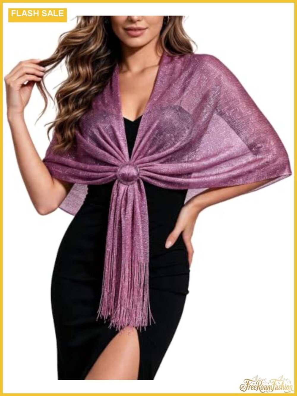 Metallic Glitter Shawl Wrap Evening Dress Sparkling Buckle